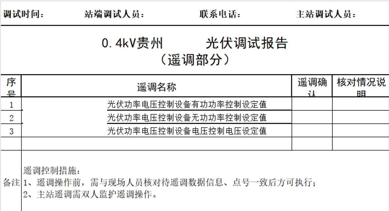 图5：某光伏电站遥调点表